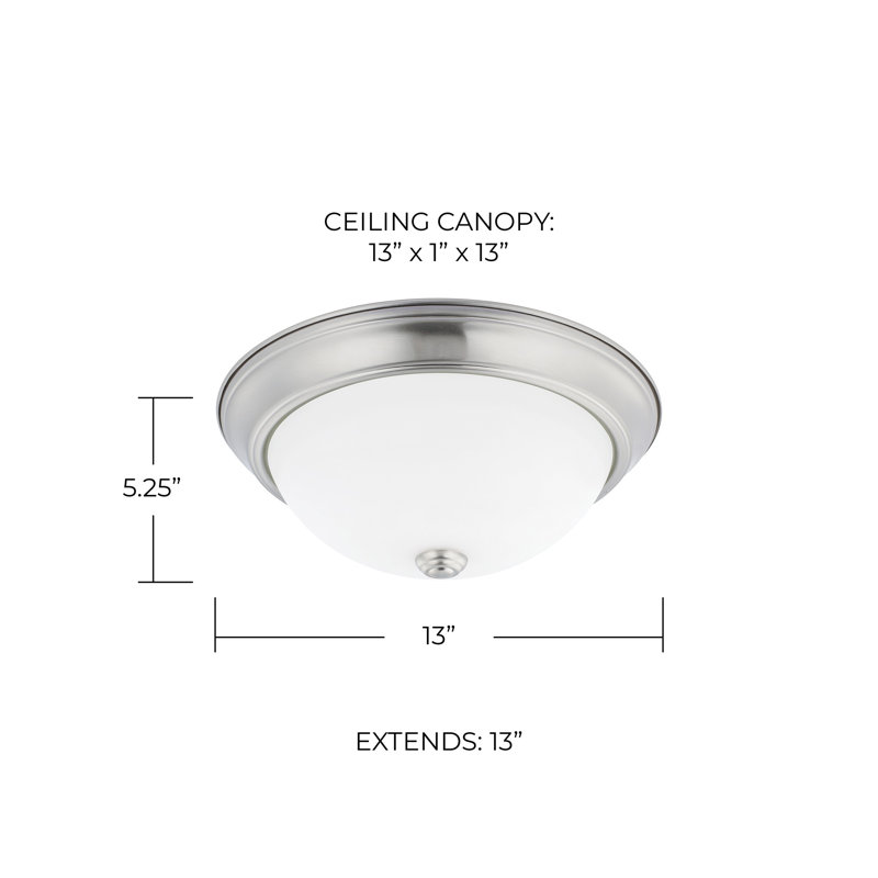 Plafonnier encastré 13 po 2 lumières Indépendant, H 5,25 po x l 13 po x P 13 po, Nickel brossé, Verre blanc doux