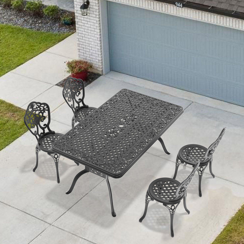 Ensemble de mobilier de salle à manger en aluminium coulé toutes saisons avec cadre noir, 4