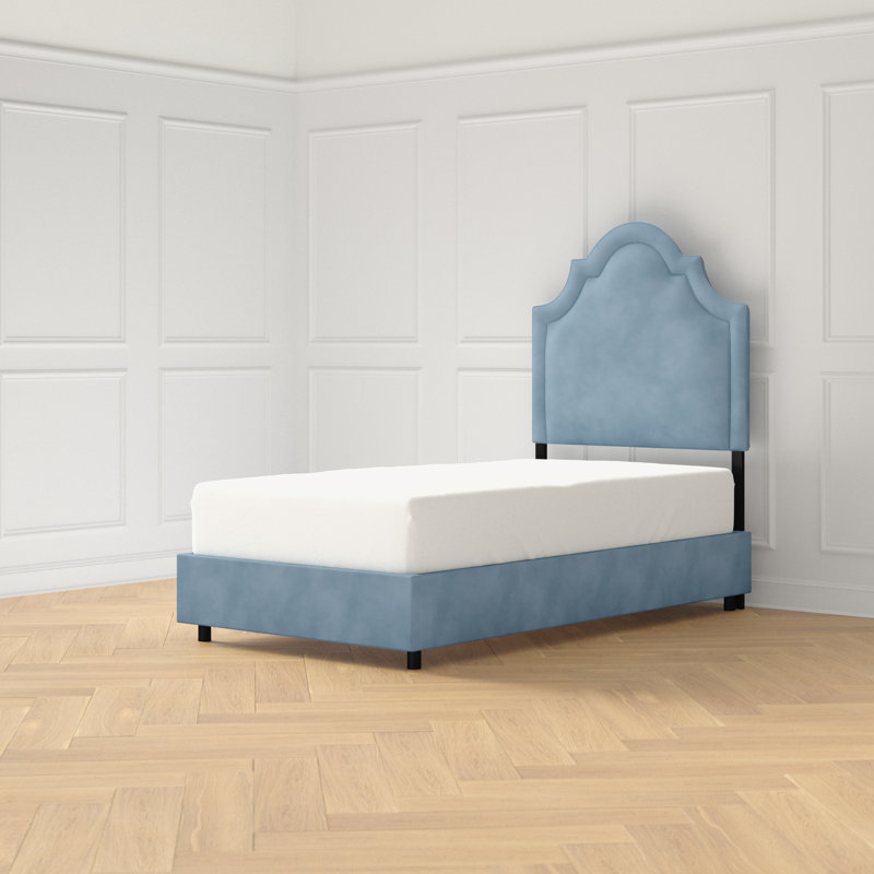 Lit tapissier Avione, Velours océan classique, Simple