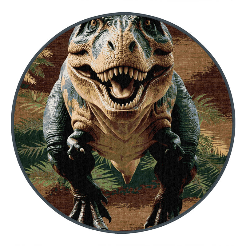 Tapis noir dinosaures lavable à la machine, Rond 8 pi
