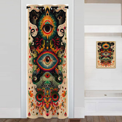 Hippie Eyes Door Curtain Home Decor, Mandala Moon Vintage Room Divider Curtain For Kids Boys Girls Teens Bedroom Living Room Closet, 1 Panel 34" W X 80" L