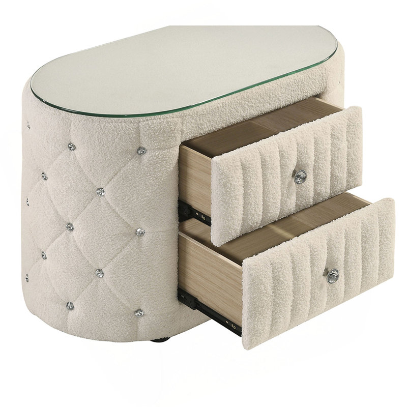 Table de chevet rembourrée 2 tiroirs Santiago Ivory
