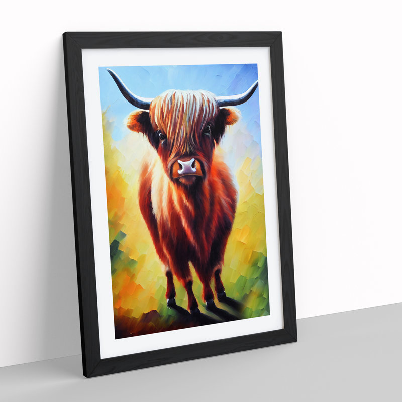The Amazing Highland Cow - Print, White, 66cm H x 48cm W, Black Framed Paper