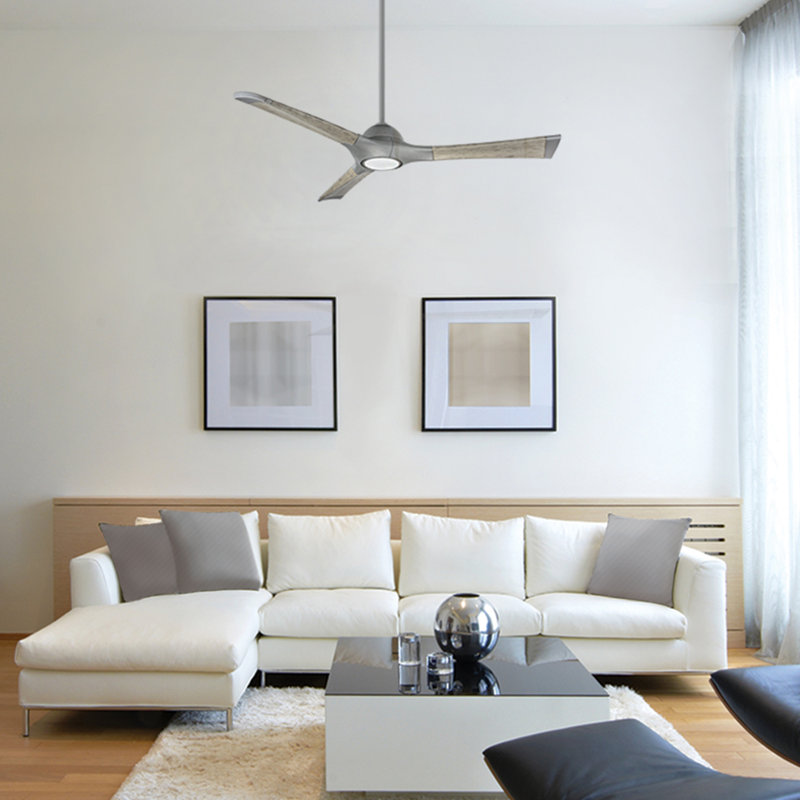 72" Woody 3 - Blade Outdoor Smart Propeller Ceiling Fan with Light Kit Included, Graphite/Weathered Gray, 60", 3000K