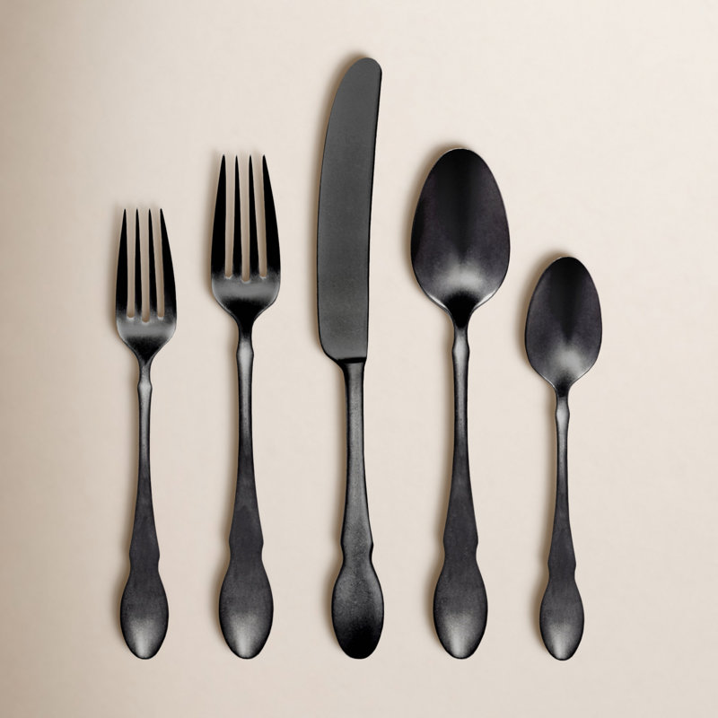 Gold And Black 20 Piece Flatware Set, Service for 4, Ebony Black