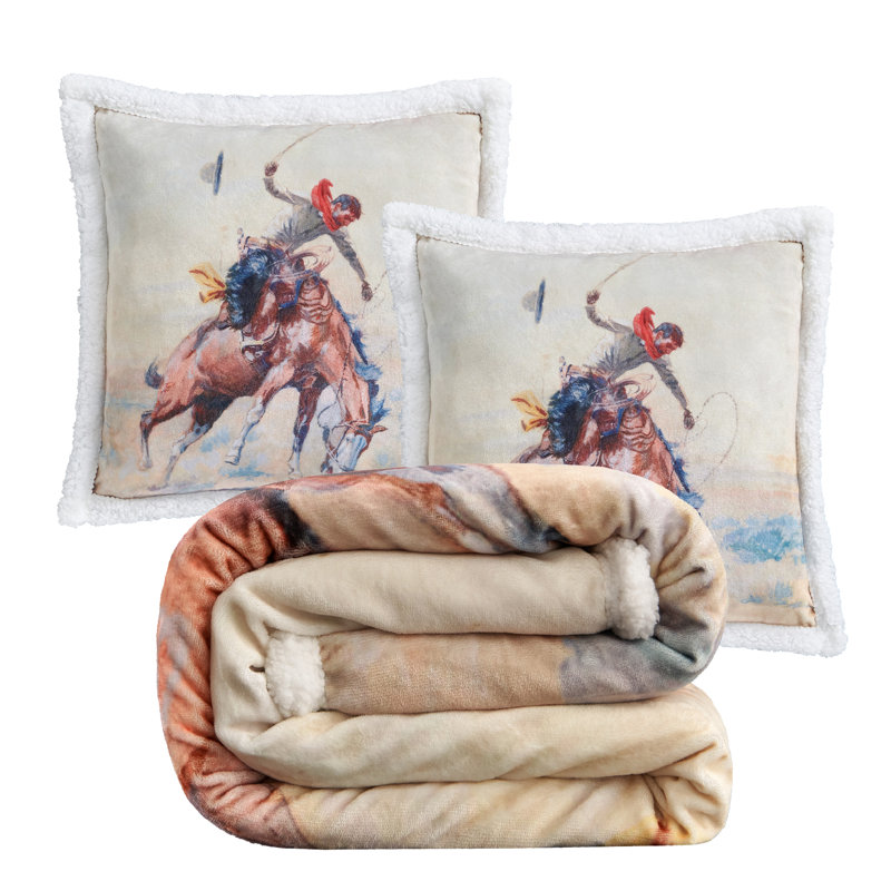 Ensemble de 2 jetés Campfire Sherpa Western Southwestern Lodge, Chien brun