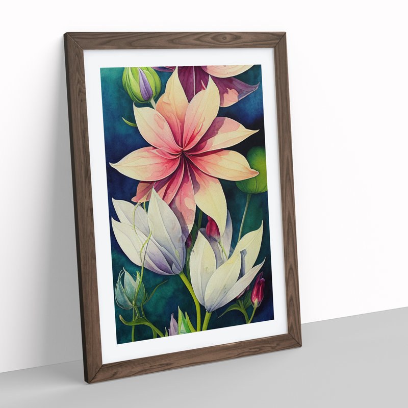 Beautiful Watercolour Flowers No.6 - Print, 36cm H x 27cm W x 2cm D, Walnut Framed, White