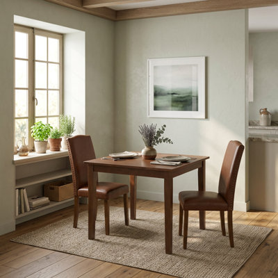 Mahogany Asian Hardwood Rectangular Dining Set With Butterfly Leaf And Upholstered Chairs