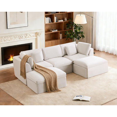 109" Comfy Cloud Couch Modular Boneless Sectional Sofa For Living Room, Modern Sofa Sleeper, Wide & Deep Couches With Storage Ottoman