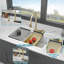 Évier de cuisine à cuve unique de 84 cm (33 pouces) en composite de granit et quartz blanc, avec robinet extractible et design en cascade