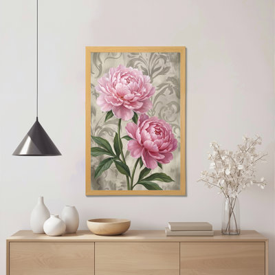 Pink Peony Floral Pattern Canvas Wrapped Wall Art Oil Painting Print (Set Of 1)