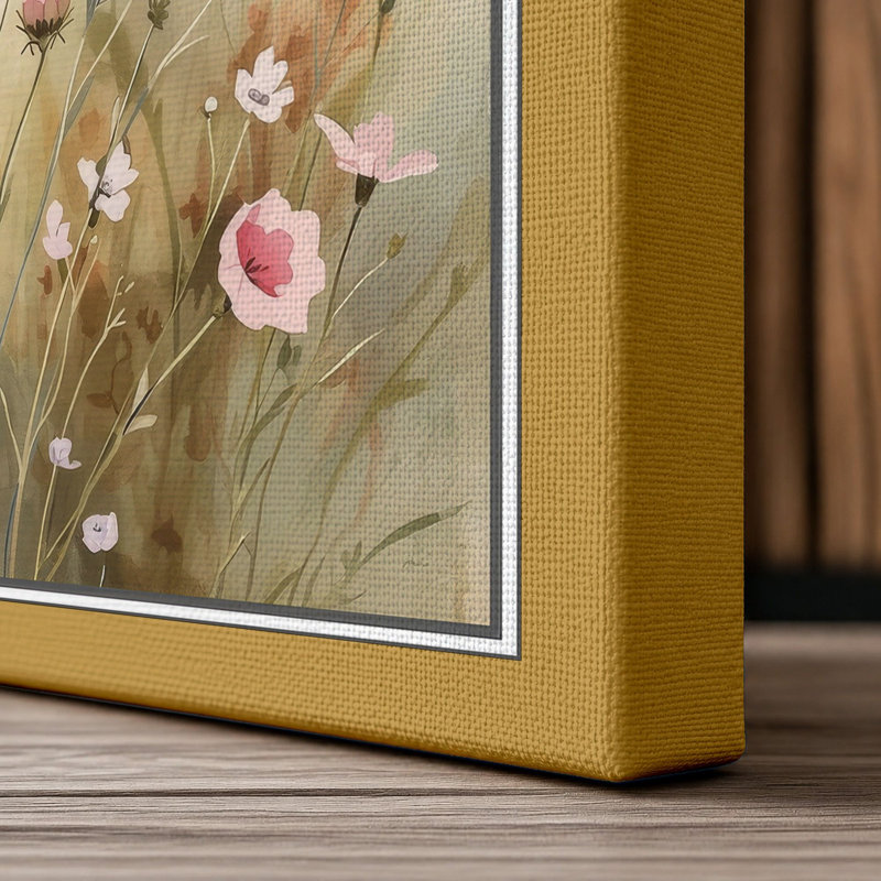 Wildflower Meadow Botanical - Wrapped Canvas, 18x12 - 45.7 x 30.5 cm, Ochre Border