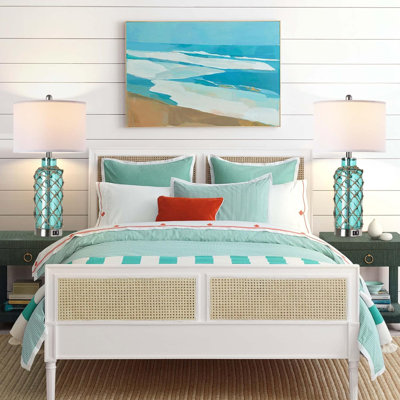 Cottage Nautical Accent Table Lamp Set Of 2, Touch Control Coastal Glass Rope Net Bedside Lamps With 2 USB Ports, 3-Way Dimmable For Living Room And Bedroom