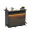 Meuble-bar avec compartiment réfrigérateur, cave à vin en forme de U avec éclairage DEL, table de bar de 150 cm avec repose-pieds et rangements pour sous-sol, salle à manger ou salon.