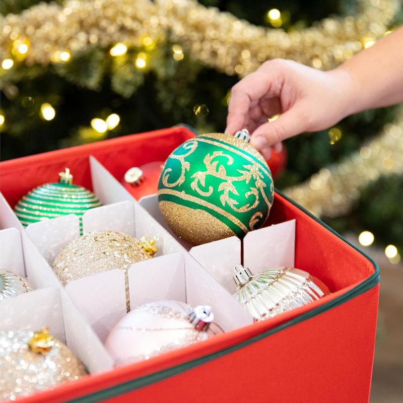 Boîte de rangement pour ornements de Noël pour protéger et ranger des décorations allant jusqu'à 54 ", Rouge / Vert