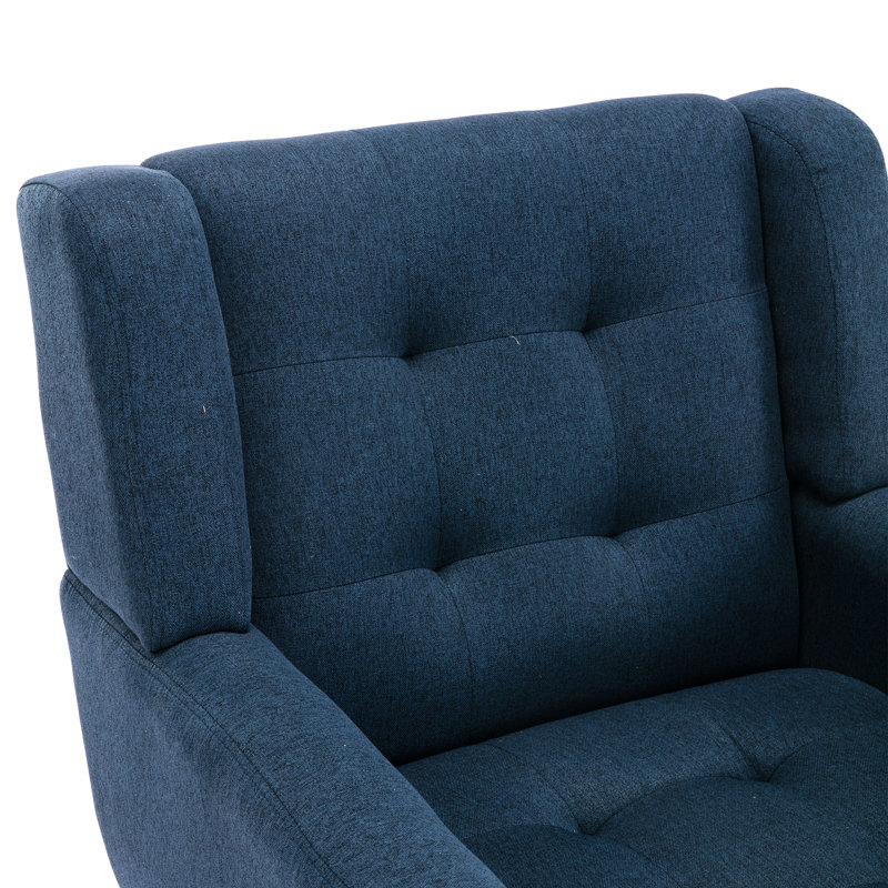 Tufted Upholstered Wide Back Armchair（Set of 2）, Navy Linen
