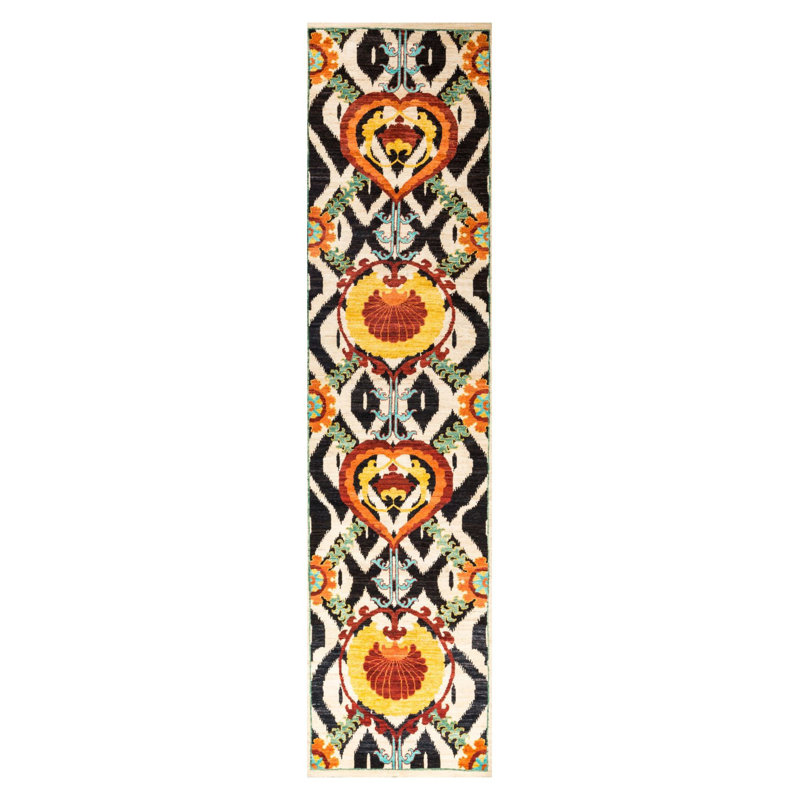 Suzani Ikat Pattern Ethnic Multicolor Patterned Decorative Rug, Runner 3'3" x 6'7" Rug Pad Included