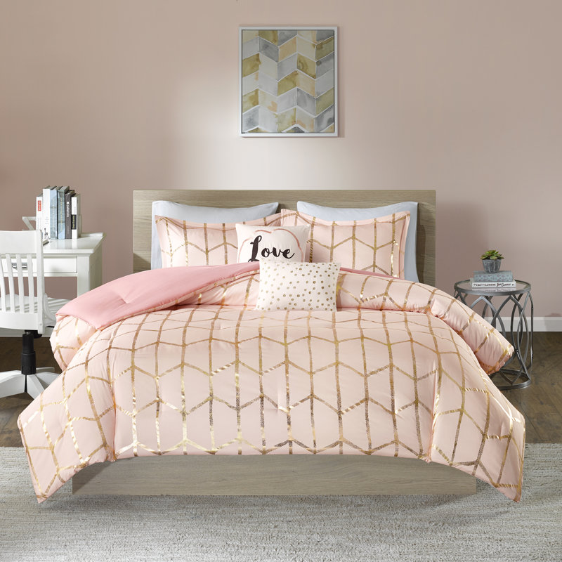 Ensemble de literie 5 pièces Modern, édredon en microfibre de polyester avec coussins décoratifs
