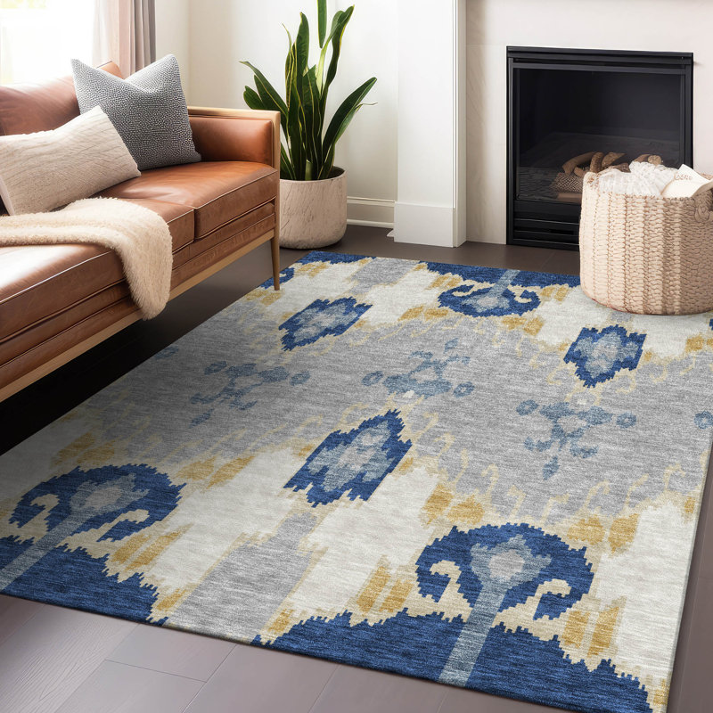 Tapis bleu marine de qualité supérieure lavable à la machine Prisco, Rectangle 9 pi x 12 pi