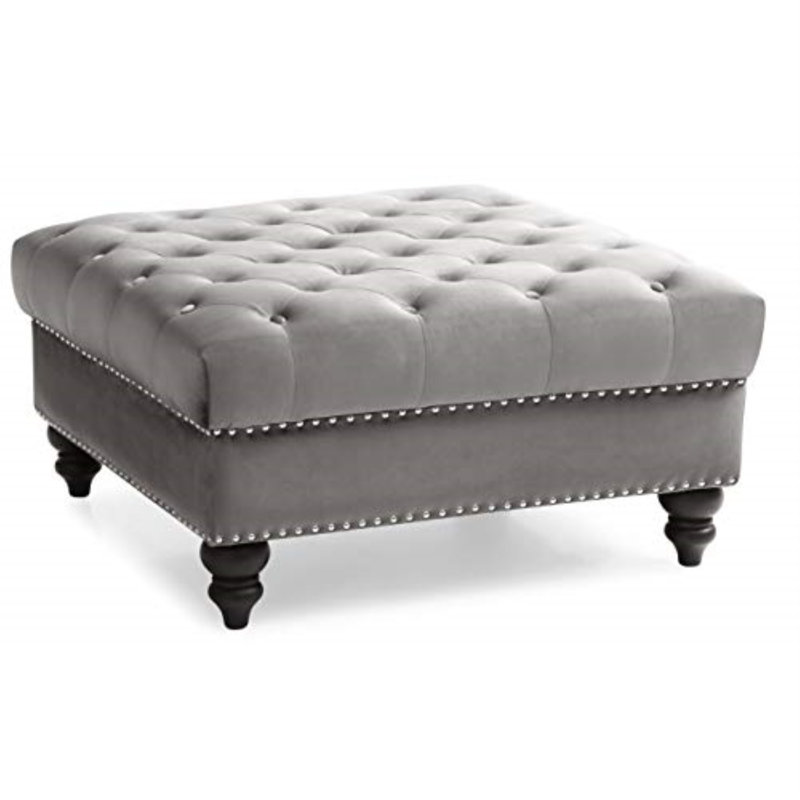 Nola Velvet Ottoman, Dark Gray