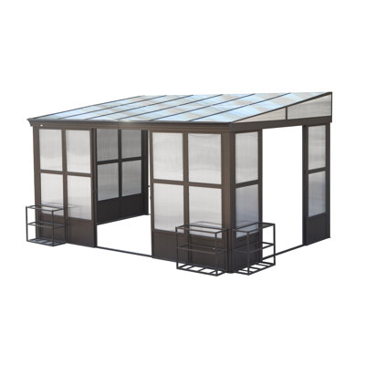 10x12 FT All-Season Wall-Mounted Sunroom - Dark Brown Aluminum and Polycarbonate Outdoor Extension