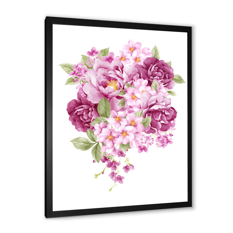 Fleurs roses rétro - peinture sur toile, Toile avec cadre noir, H 40 po x l 30 po x 1,5 po