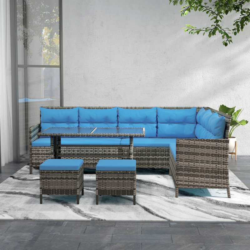 Keya 8 - Person Patio Conversation Set with Cushions, Navy Blue
