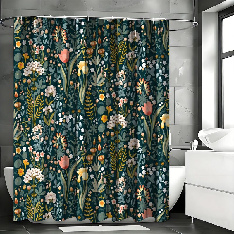Rideaux de douche avec crochets inclus, Motif floral vert