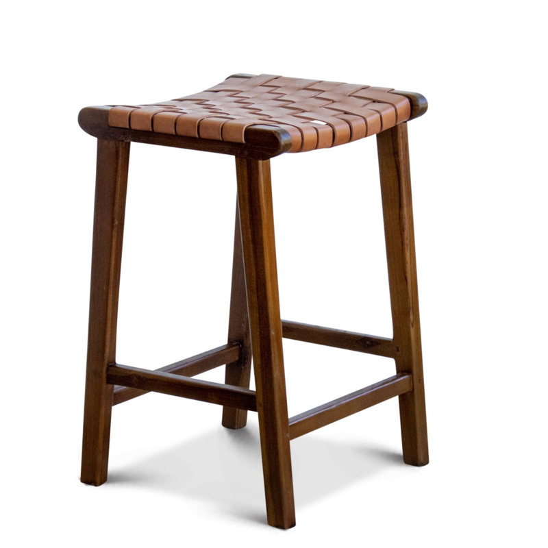 Tabouret de bar et de comptoir en cuir véritable Winnetka, Tabouret de comptoir (siège d'une hauteur de 24,5, Tanné