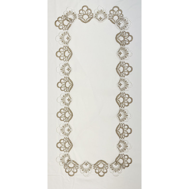 Chemin de table en dentelle (16 x 35 po) - Blanc / Bourgogne, Blanc / brun