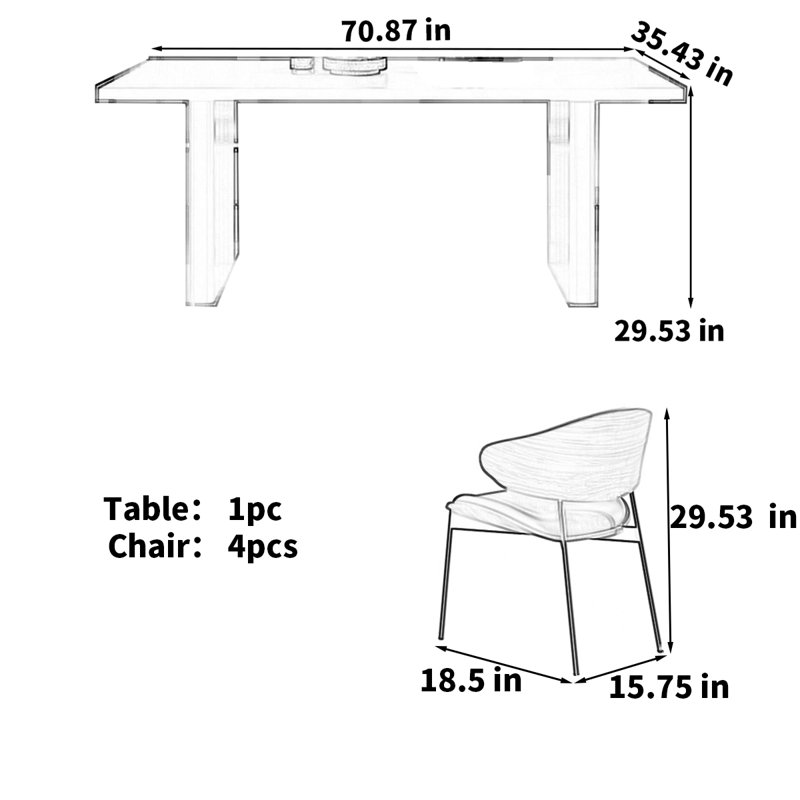 French retro style simple rectangular dining table, 29.53"H x 70.87"L x 35.43"W