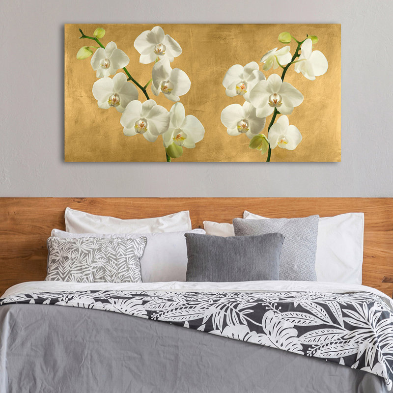 Orchids On A Golden Background by Andrea Antinori - Wrapped Canvas Art Prints, 50cm H x 100cm W x 4cm D