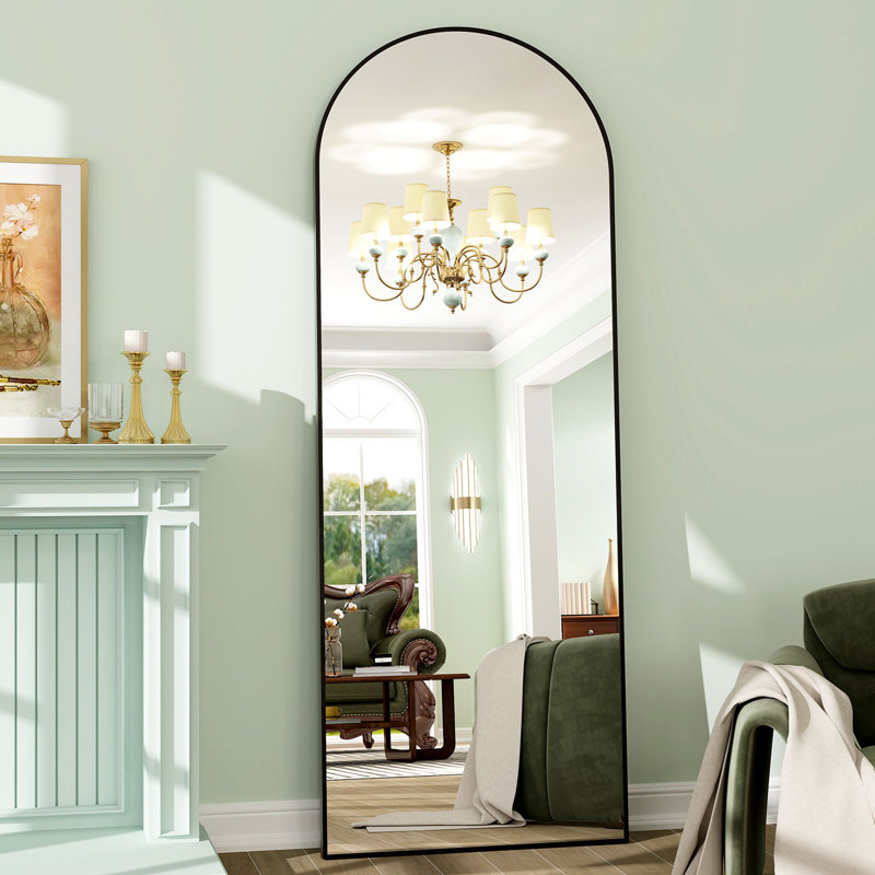 Arched Shatterproof Full Length Mirror with Aluminum Frame - Basics by Wayfair™, Black, 65" x 24"