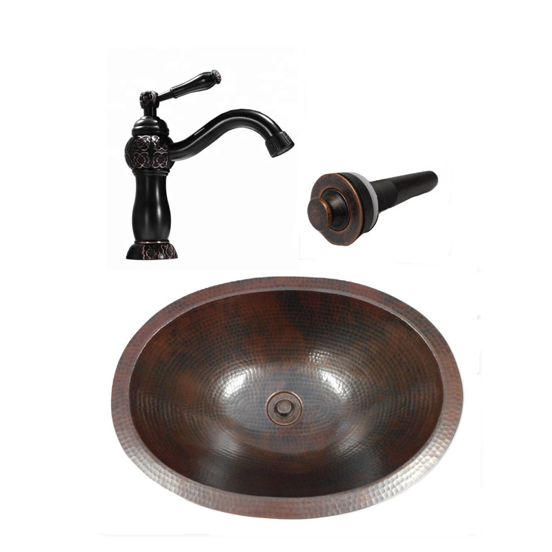 Lavabo de salle de bain ovale en cuivre 19 "avec robinet 9" et drain inclus
