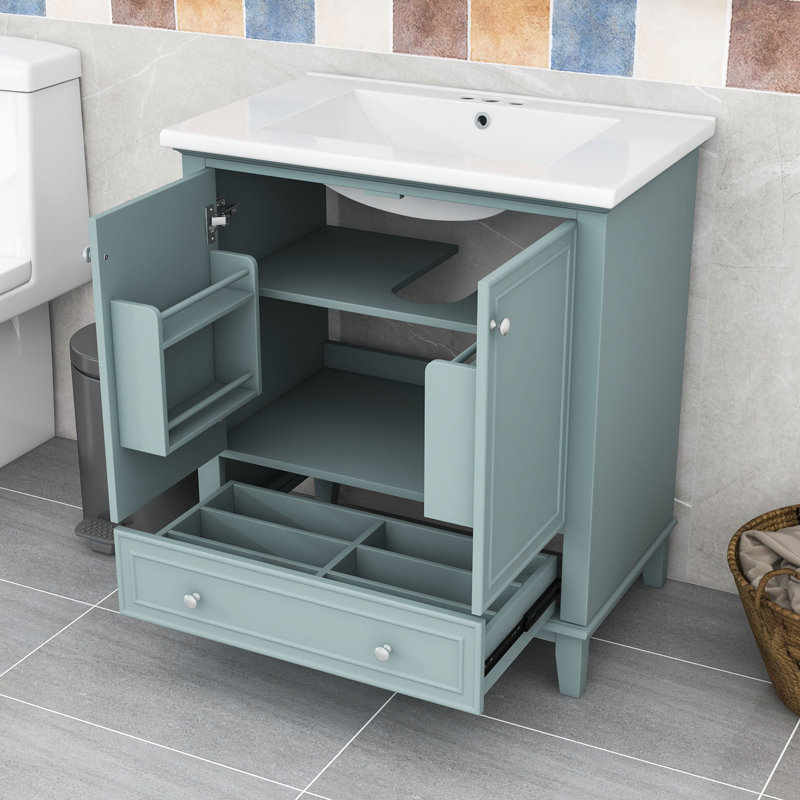 Niyoka 30'' Single Bathroom Vanity with Ceramic Top, Green