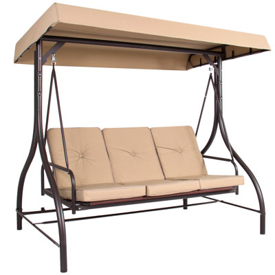 Kingsteignt 3-Seat Outdoor Converting Canopy Swing Glider Patio Hammock w/ Removable Cushions