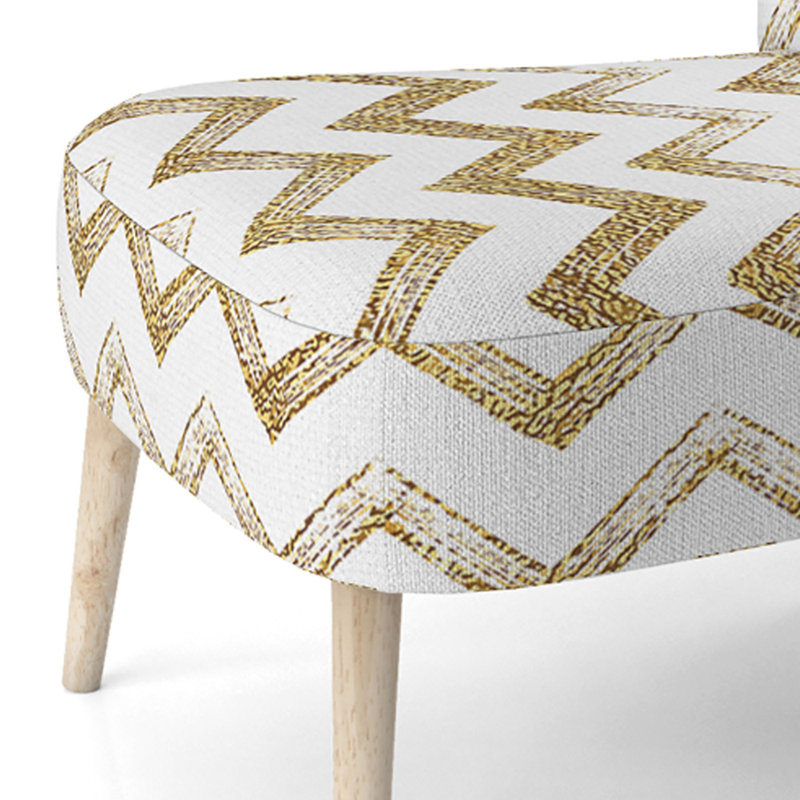 Chaise d'appoint rembourrée à motif doré à chevrons en zigzag