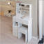 Petite coiffeuse 29,2 po avec tabouret de bureau à gauche et tabouret rembourré, très grand miroir coulissant à droite, rangement multicouche à grande capacité, commode pratique et pratique, convient aux petits espaces-1236702479