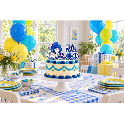 Décorations de gâteau La Paix, 6 décorations d'anniversaire en cristal de lapis-lazuli bleu et symbole de paix, pics à gâteaux jaune turquoise