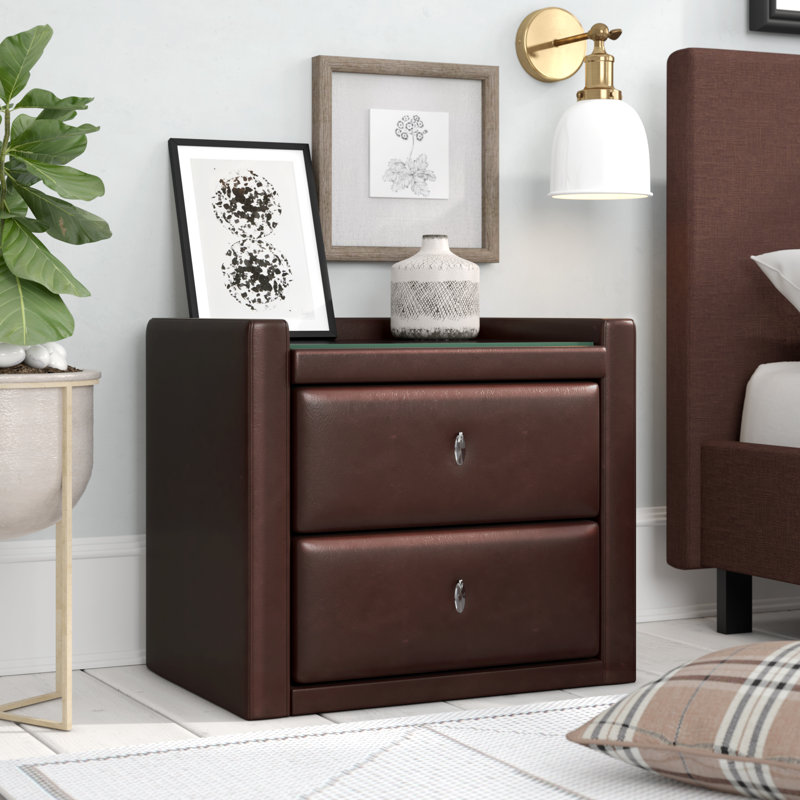Meilani 56.5cm W Metal Bedside Table, Brown
