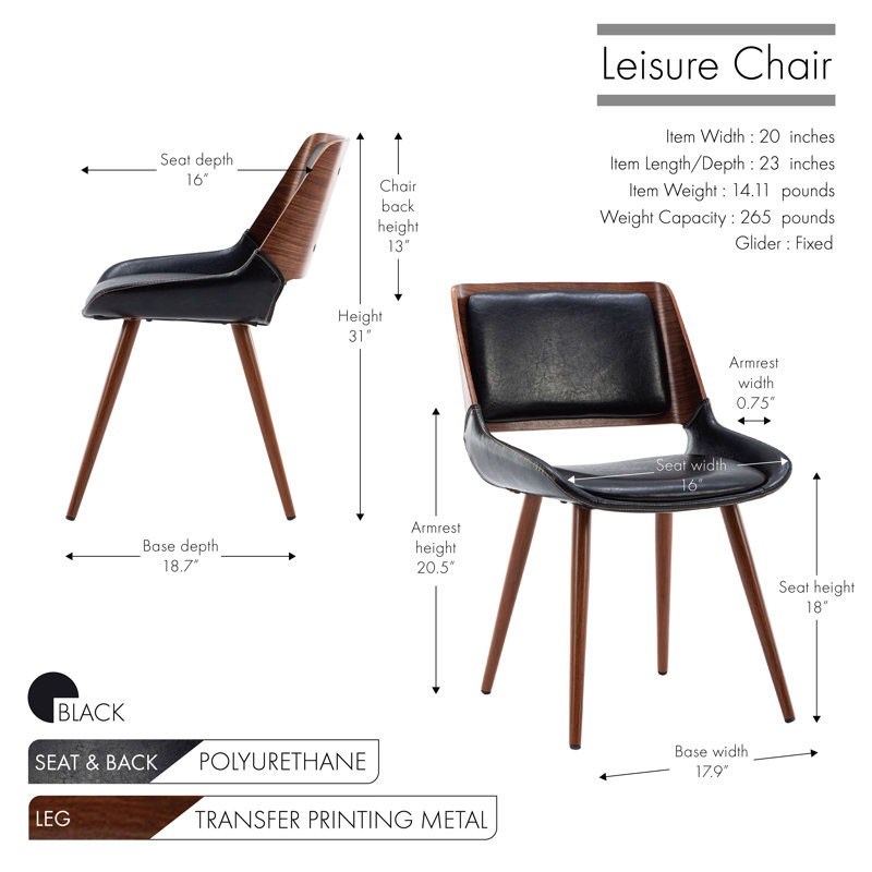 Basil Faux Leather Mid-Century Dining Chair, Black