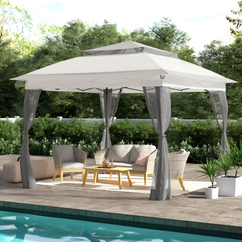 Sunjoy 11 ft. x 11 ft. Khaki and Gray Steel Pop-Up Gazebo