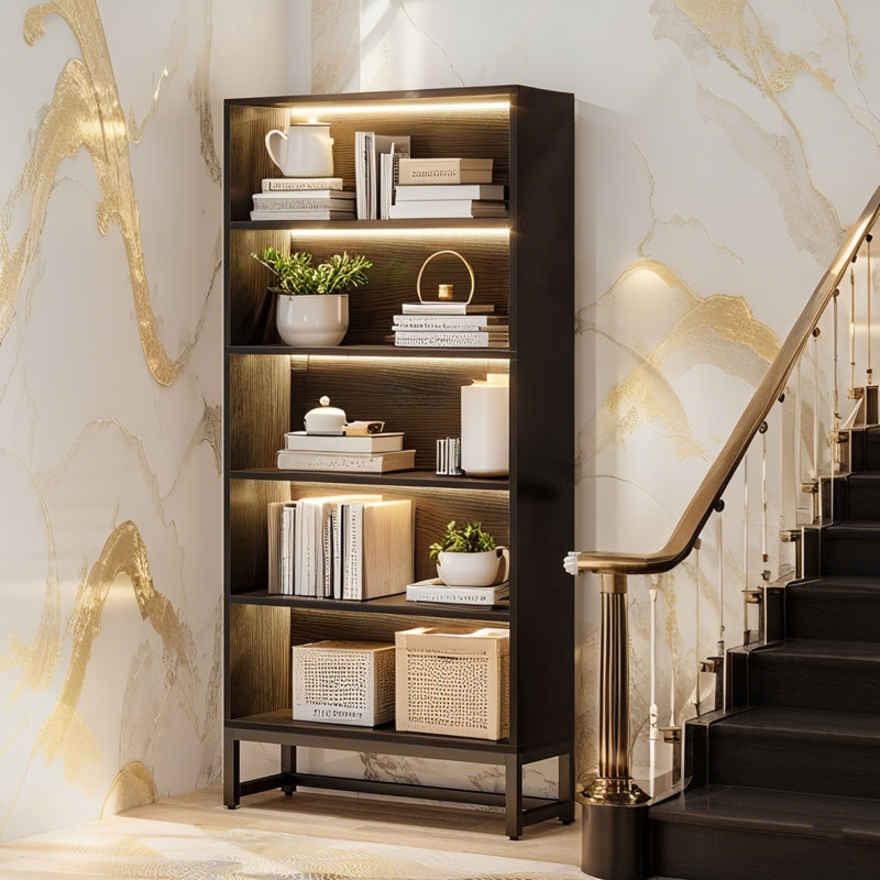 70.9"H X 31.5"W Bookcase with LED Light Strip, Large Bookshelf Organizer with 5-Tier Storage Shelves