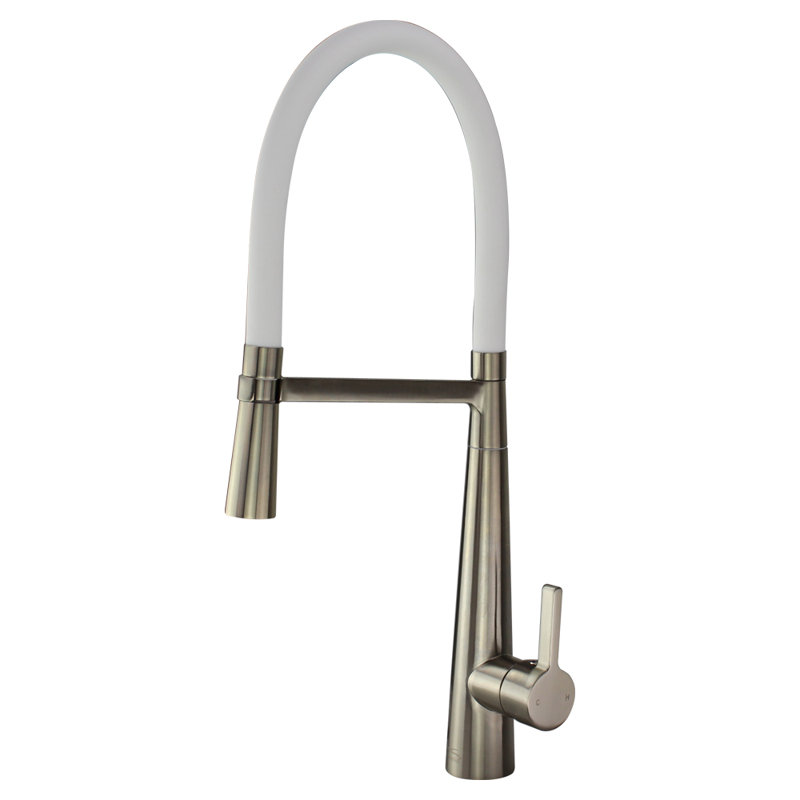 Robinet de cuisine à poignée simple Bell'arte, Acier inoxydable de luxe / Blanc