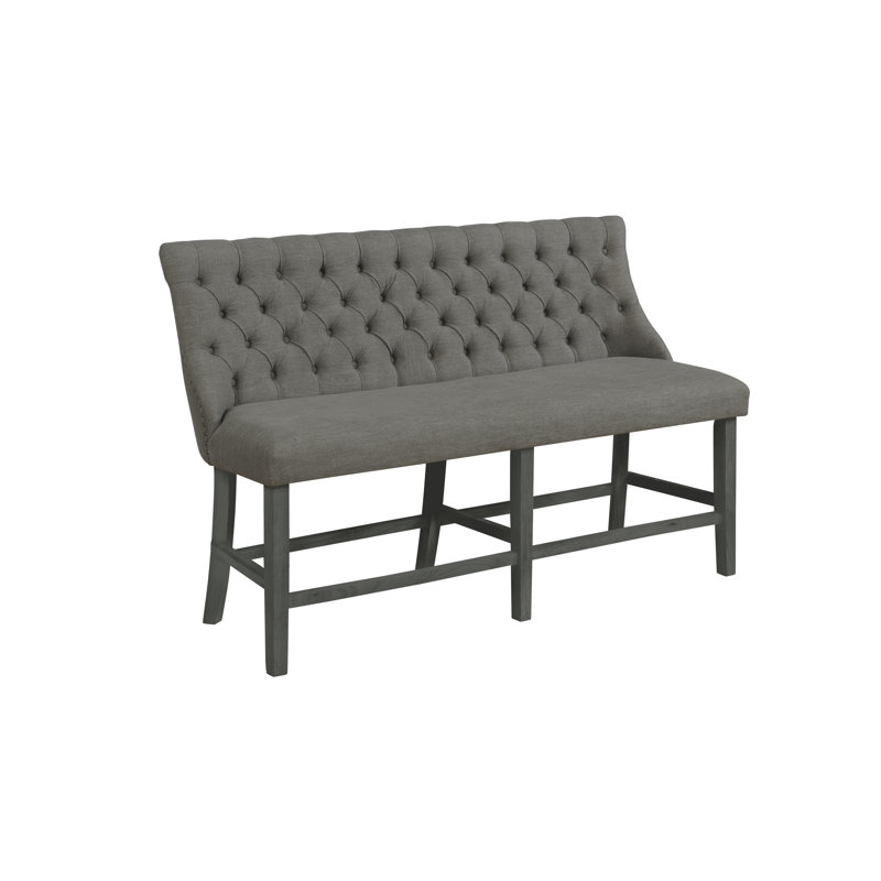 Akasia Linen Blend Upholstered Bench, Gray, Gray