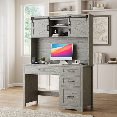 Farmhouse Executive Desk With Hutch & 4 Drawers