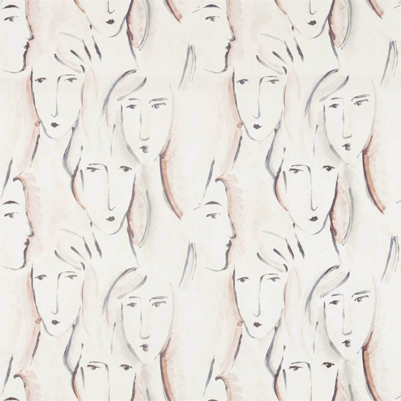 Les Dames Fabric, Rose Quartz/Ink