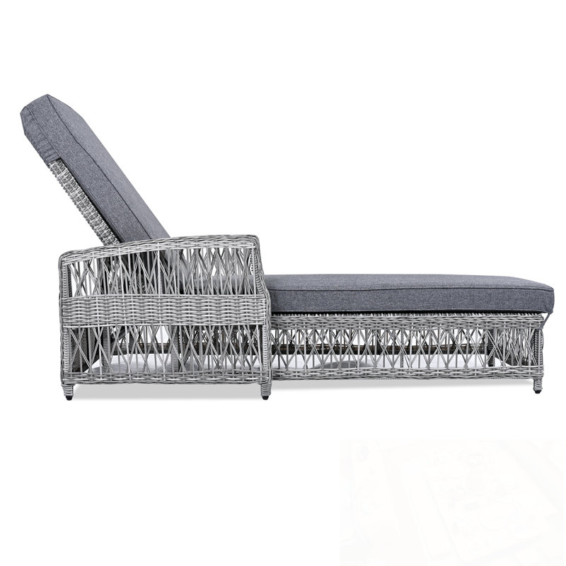 Wicker Lounge with Armrests and soft cushion, Gray