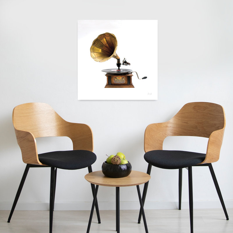 Gramaphone rétro avec art brun doré, H 24 po x l 24 po