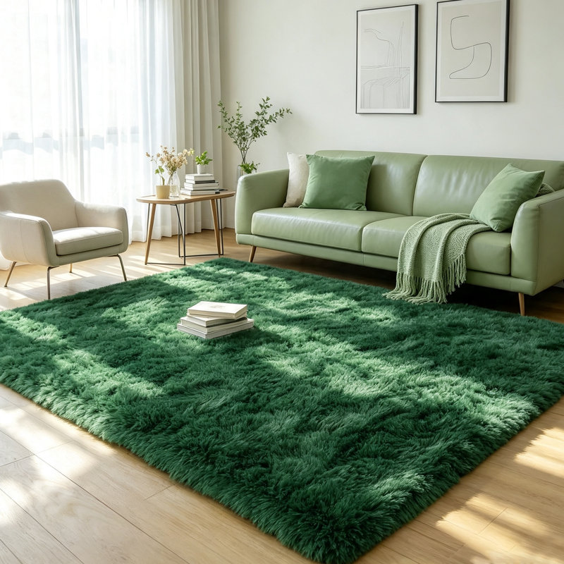 Deep Pile Fluffy Shaggy Area Rug pink living room rug, dark green, 160*230cm